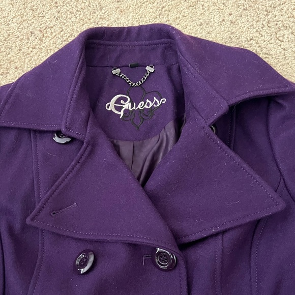 GUESS Purple Pea coat jacket Large - Picture 7 of 12
